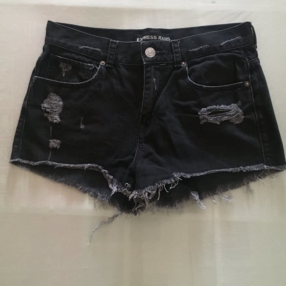 Express Distressed Black Denim Shorts - Size 6